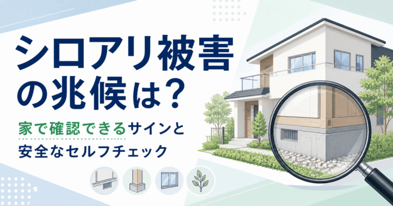 住宅の基礎や木部を虫眼鏡で確認するシロアリ被害の兆候の記事画像